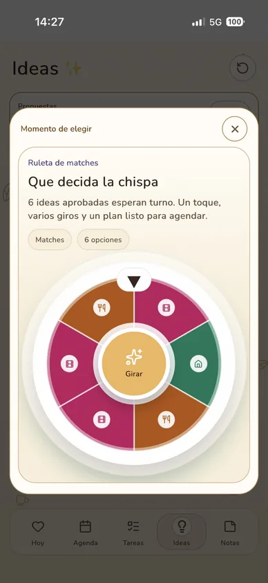 Ruleta de matches para decidir un plan
